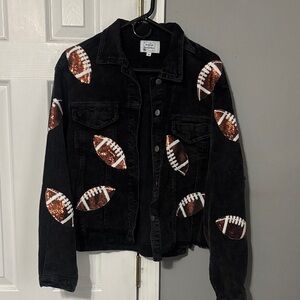Black Corduroy Jacket with Sequin Football Appliqués